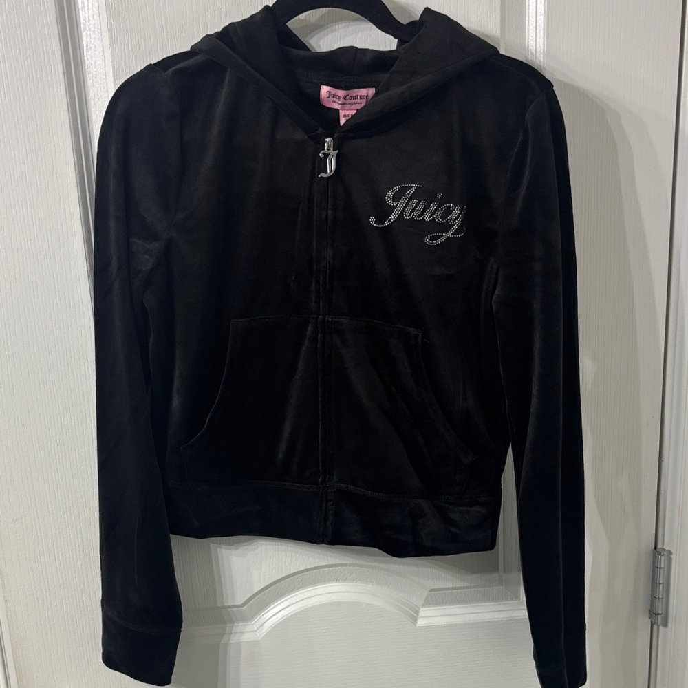 Juicy Couture Women’s Black Hoodie Velour Large Jacket